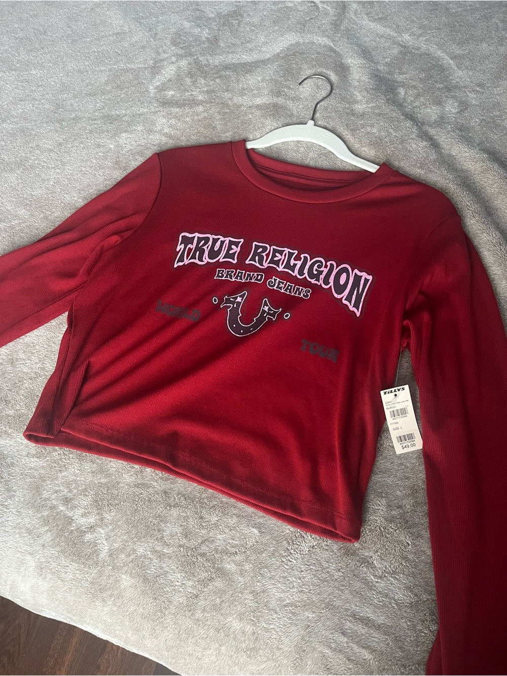True Religion Red Long-Sleeve Logo Tee